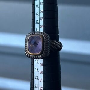 B Darlin Sterling Silver 14K Gold Amethyst Cushion Cable Ring Size 7.5 Italy